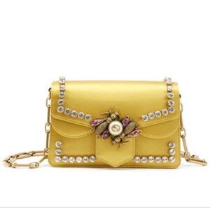 Gucci Broadway Pearly Bee Shoulder Bag Crystal Embellished Satin